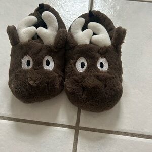 Brown Moose Plush Slippers